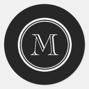 Monogramm-schwarze zuerstobere Grenze gefärbt Runder Aufkleber