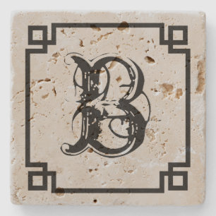 Monogramm Schwarzer einfacher Rahmen Steinuntersetzer