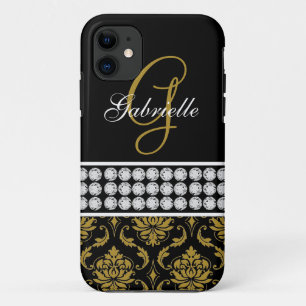 Monogramm-schwarzer Golddamast iPhone 5 title_seo2