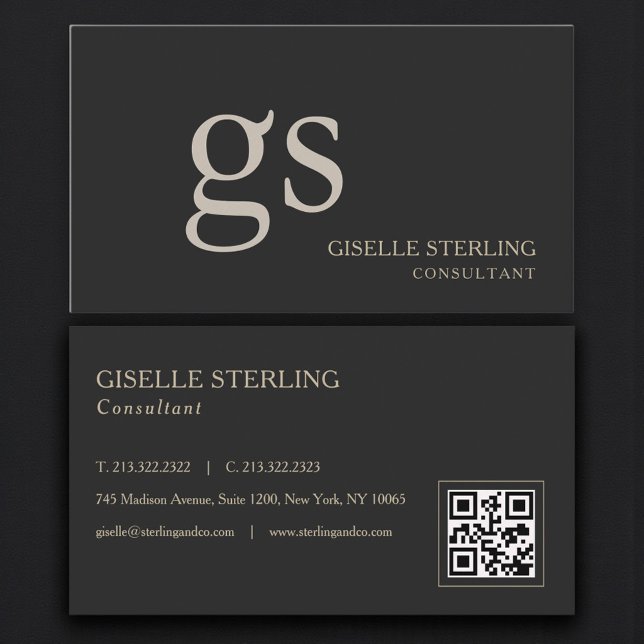 Monogramm Schwarzer QR-Code Professional Visitenkarte (Von Creator hochgeladen)