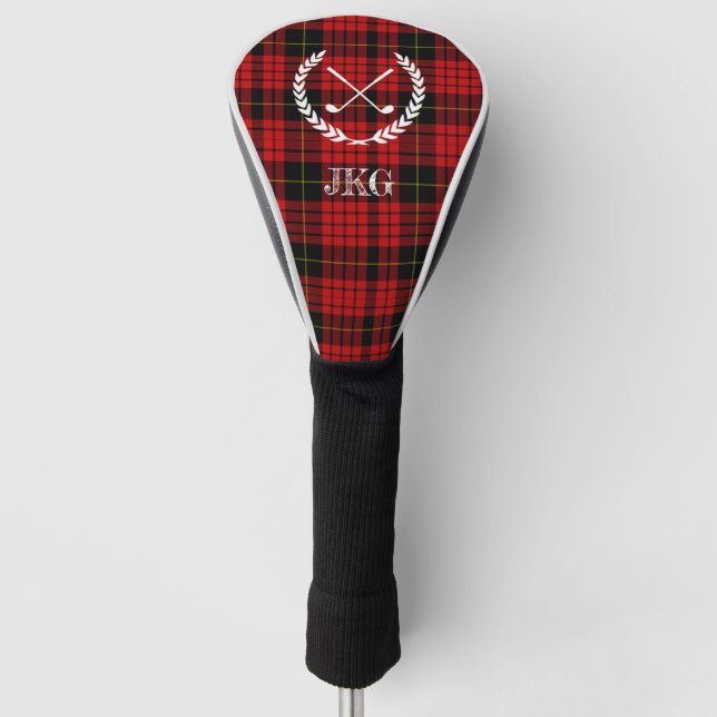 Monogramm-schwarzer roter WallaceTartan kariert Golf Headcover (Vorderseite)