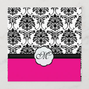 Monogramm/Schwarzes Damast/Rosa Hochzeitseinladung Einladung