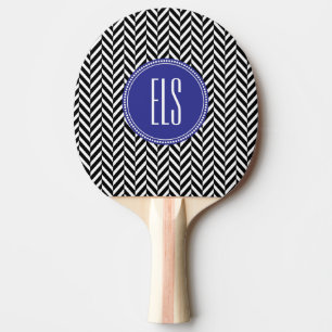 Monogramm-schwarzes Fischgrätenmuster-Klingeln Tischtennis Schläger