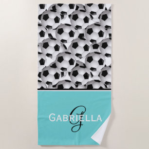 Monogramm-schwarzes Fußball-Muster Strandtuch
