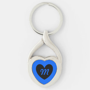 Monogramm Schwarzes Herz auf blau Schlüsselanhänger