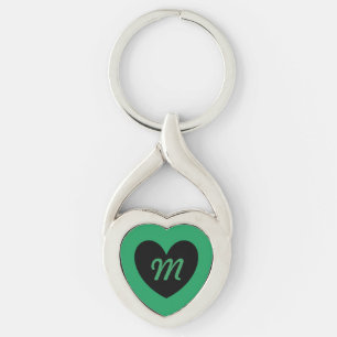 Monogramm Schwarzes Herz auf Kelly Green Schlüsselanhänger