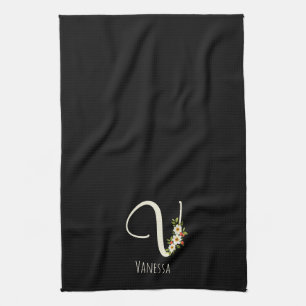 Monogramm schwarzes Küchentuch als Einzugsgeschenk