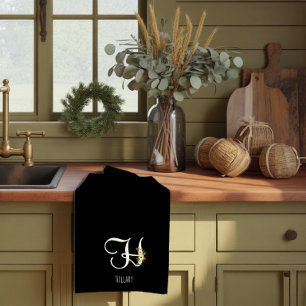 Monogramm schwarzes Küchentuch als Einzugsgeschenk