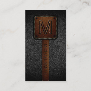 Monogramm schwarzes Leder-Look Visitenkarte