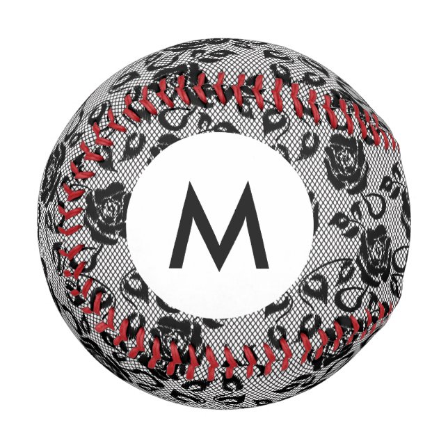 Monogramm Schwarzes Quadratzmuster auf weißem Hint Baseball (Vorderseite Links)