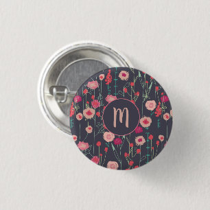 Monogramm Schwarzes Rosa Button