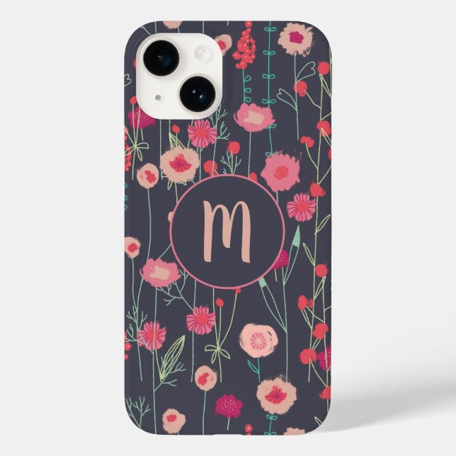 Monogramm Schwarzes Rosa Case-Mate iPhone 14 Hülle (Rückseite)