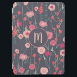 Monogramm Schwarzes Rosa iPad Air Hülle<br><div class="desc">Malerei von Wildblumen sah ich an einer Mauer in Plymouth. Hübsches bohoboles lockes rosa Blumengemälde auf dunkelgrauem Hintergrund. Ändern Sie das Monogramm initial,  um es anzupassen.</div>