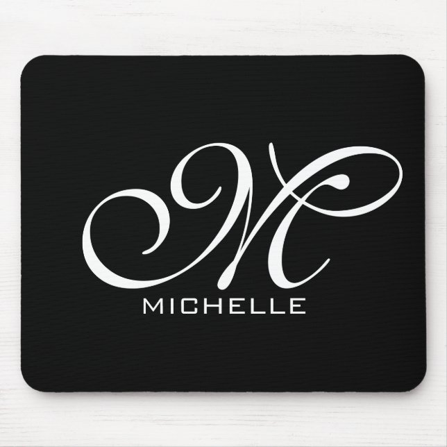 Monogramm Schwarzes Skript Personalisiert Mousepad (Vorne)