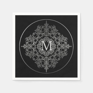 Monogramm-Schwarzes u. silberne mit Filigran Serviette