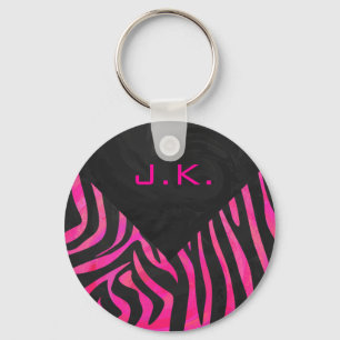 Monogramm-Schwarzesund Pinkzebra-Entwurf Schlüsselanhänger