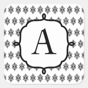 Monogramm-Schwarzspitzen-Hochzeitsgeschäft-Aufkleb Quadratischer Aufkleber