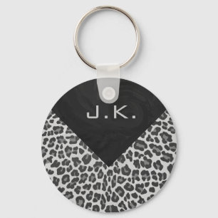 Monogramm-Schwarzweiss-Leopard-Druck Schlüsselanhänger