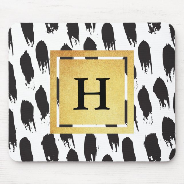 Monogramm-Schwarzweiss-Muster Mousepad (Vorne)