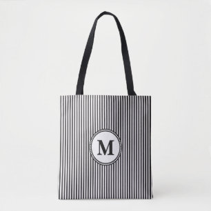 Monogramm Schwarzweiß-Streifen Tasche