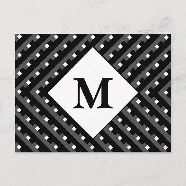 Monogramm Schwarzweißmuster Postkarte (Vorderseite)