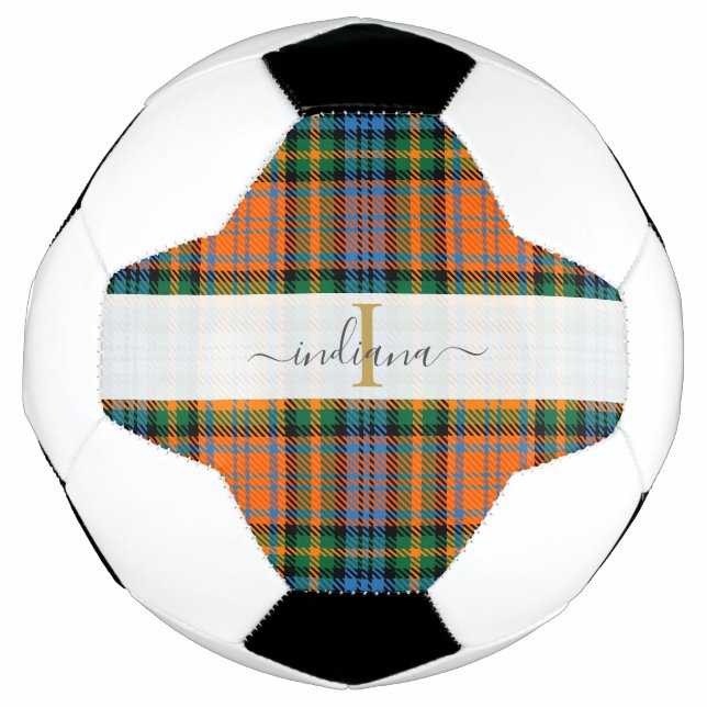 Monogramm Script Anfangsname Kariert Tartan Fußball (Vorderseite)