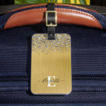 Monogramm-Script für Glitzer aus Gold Gepäckanhänger<br><div class="desc">Personalisieren Sie dieses Gepäckanhänger mit Ihrem Monogramm-Namen. Hintergrund ist ein goldgebürstetes Metall mit silberfarbenem Leoparden Glitzer. Monogramm Name auf der Vorderseite im Skript-Schriftart und Adresse und Telefonnummer auf der Rückseite. Entworfen für Sie von BlackBerry Boulevard.</div>