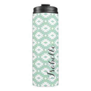Monogramm Seafoam und Grau Aztec Thermosbecher