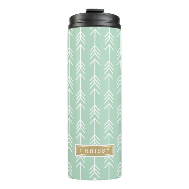 Monogramm Seeoam und Gold Arrows Thermosbecher (Vorderseite)