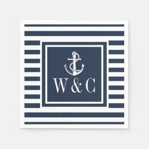 Monogramm Segelboot Anker Marineblaue Streifen Serviette