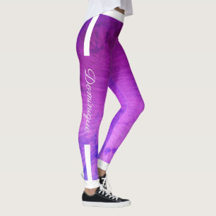 Monogramm Seitenstreifen auf Lila Gradient Grunge  Leggings