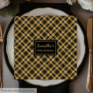 Monogramm Servietten Elegant Schwarz Gold Cocktail