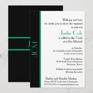 Monogramm Shamrock Grün Schwarz Bar Mitzwa Einladung