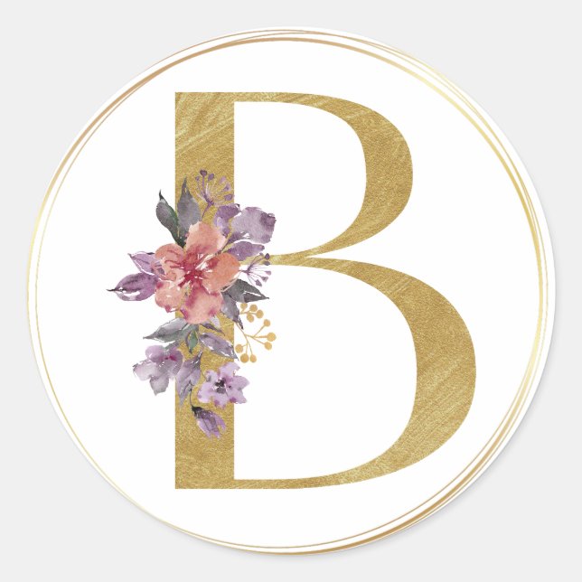 Monogramm-Siegel für Gold Floral Letter B Runder Aufkleber (Vorderseite)
