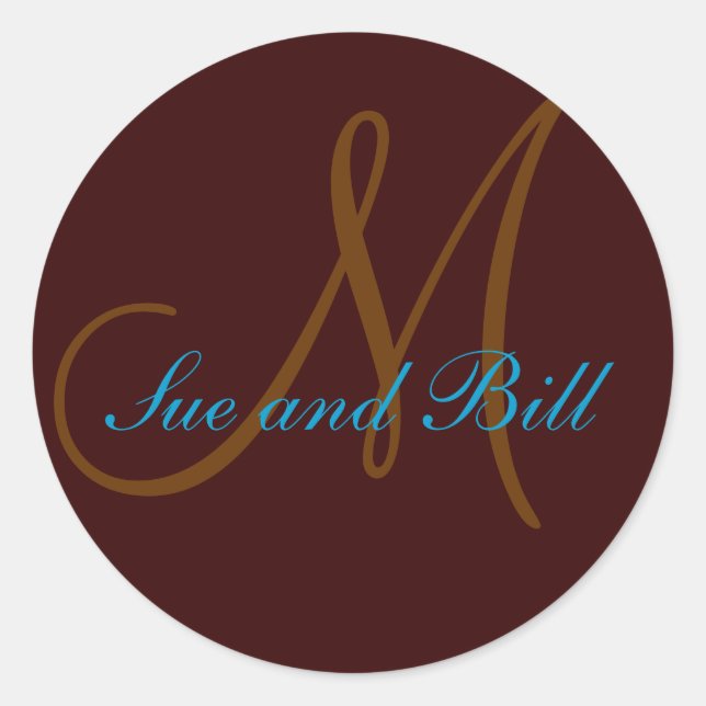 Monogramm-Siegel mit Schokolade und Aquamarinen Vo Runder Aufkleber (Vorderseite)