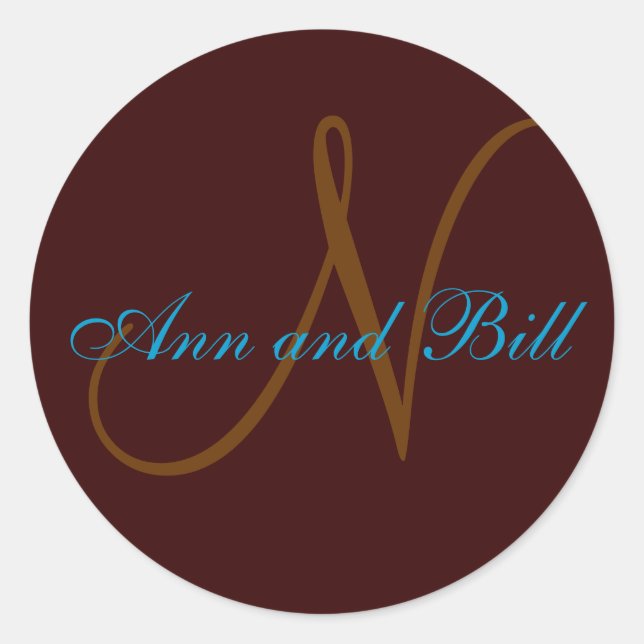 Monogramm-Siegel mit Schokolade und Aquamarinen Vo Runder Aufkleber (Vorderseite)