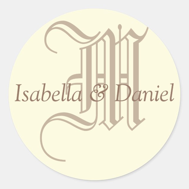 Monogramm-Siegel-Wedelkleber Runder Aufkleber (Vorderseite)
