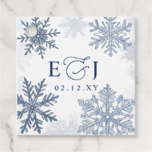 Monogramm Silber Blaue Schneeflocken Winterhochzei