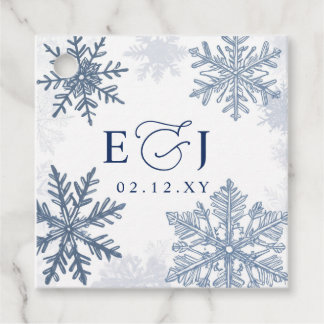 Monogramm Silber Blaue Schneeflocken Winterhochzei Geschenkanhänger