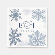 Monogramm Silber Blaue Schneeflocken Winterhochzei
