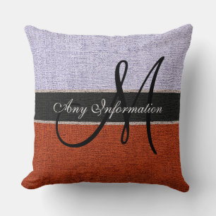 Monogramm Silber & Braune Jute Rustikal Kissen