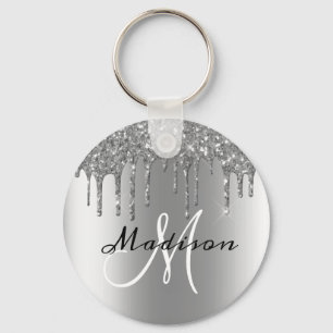 Monogramm Silber Glitzer Tropfen Funk Schlüsselanhänger