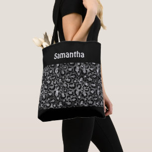 Monogramm Silber Grau Schwarz Leoparden Druck Gepa Tasche