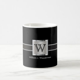 Monogramm Silber, Grau und Schwarz Kaffeetasse