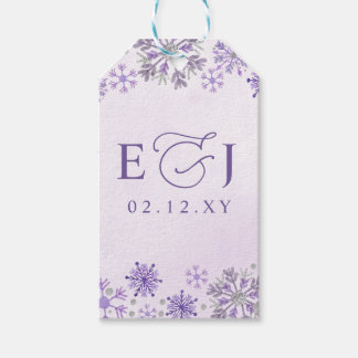 Monogramm Silber Lila Schneeflocken Winterhochzeit Geschenkanhänger