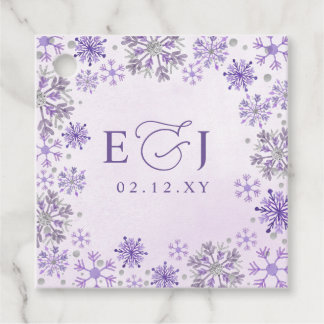Monogramm Silber Lila Schneeflocken Winterhochzeit Geschenkanhänger