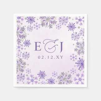 Monogramm Silber Lila Schneeflocken Winterhochzeit Serviette