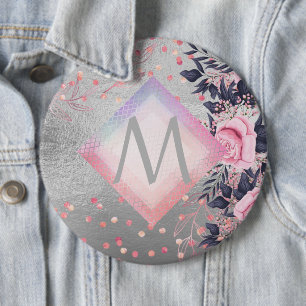 Monogramm Silber Navy Roségold Mädchen Geschenk fü Button