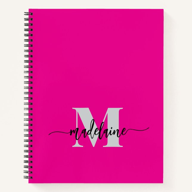 Monogramm Silber Rosa Schwarz Persönlich Notizbuch (Vorderseite)