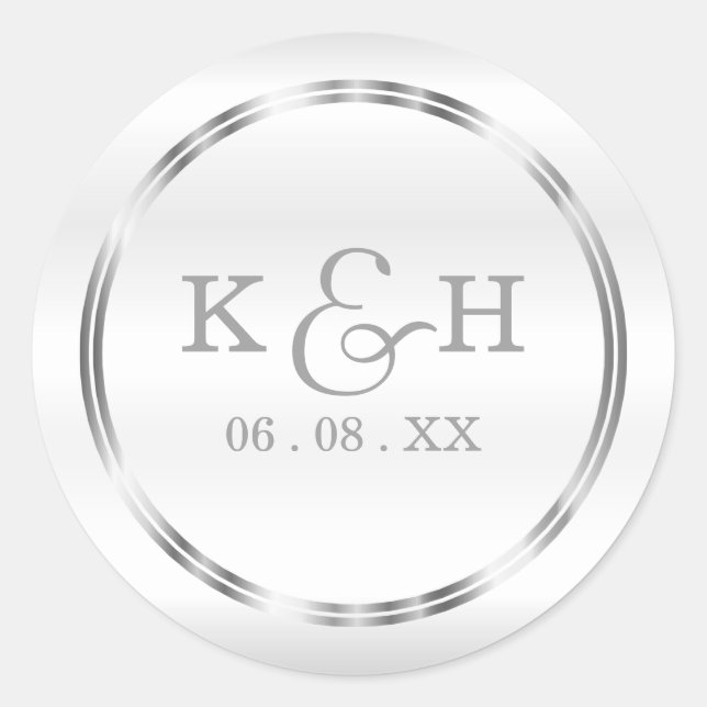 Monogramm Silber und weiße runde Etiketten Runder Aufkleber (Vorderseite)